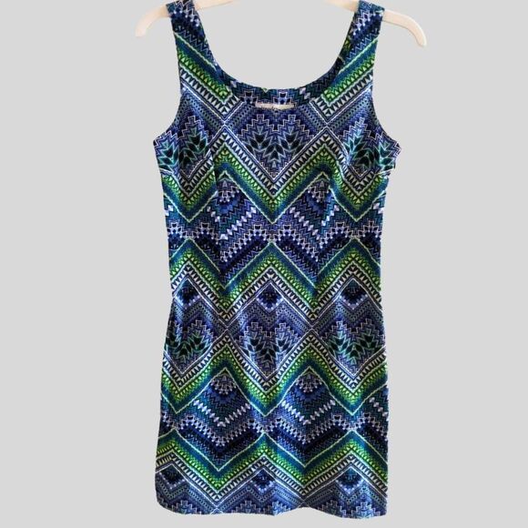 Laundry by Design Dress Women’s 2 Blue Green Geometric Print Sleeveless Cotton - Picture 1 of 8